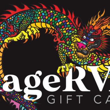 Multicolor dragon on a black background that says RageRVA gift card